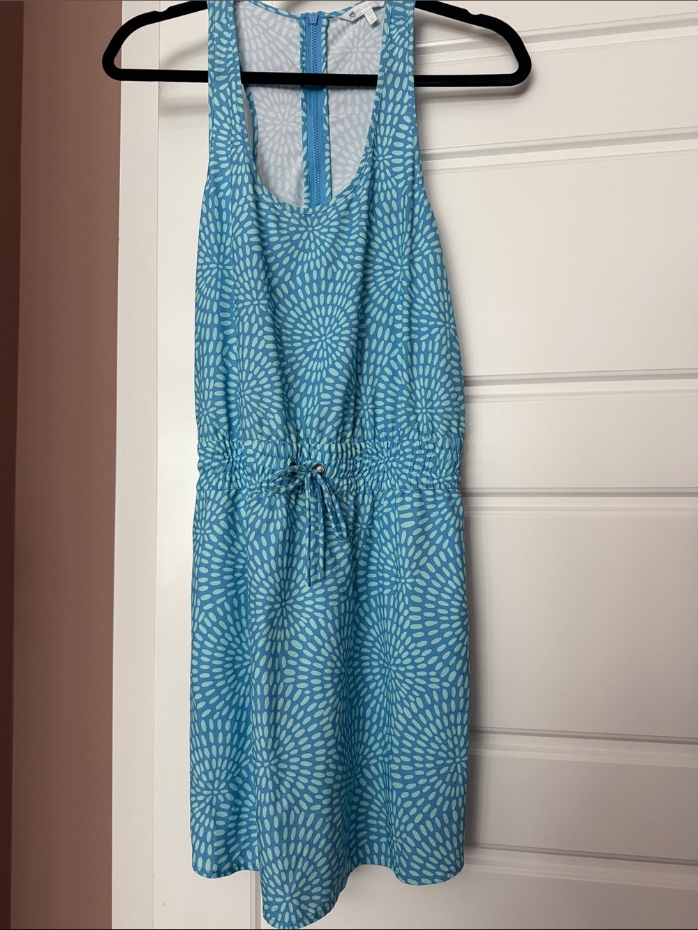 Southern Tide Blue Patterned Drawstring Mini Dress